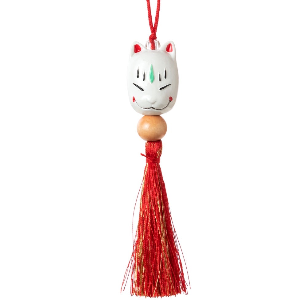 福をもたらす白狐守り (KS)　きつねの根付　五穀豊穣・商売繁盛・家内安全　White fox accessory  Good luck charm|アクセサリー|和小物