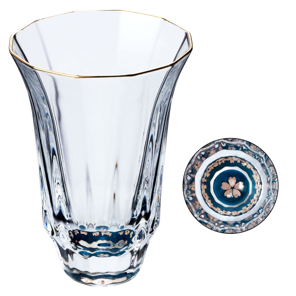 高岡漆器　螺鈿硝子　金杯（万華鏡）　桜・ブルー　容量60ml　日本酒　冷酒グラス　漆塗りガラス　化粧箱入り　富山県伝統工芸品|酒器・アルコールグッズ|食器・キッチン