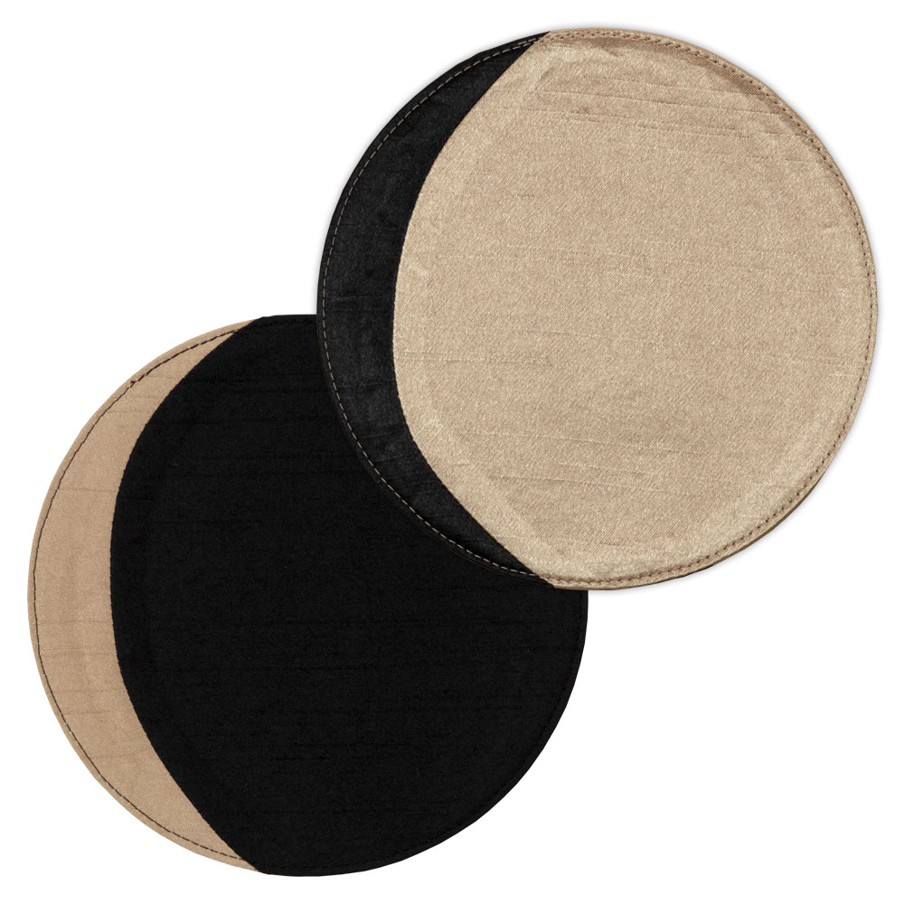 百道発信 かぐ夜 三日月サークルS ゴールド×ブラック (IKI-1500) リバーシブルコースター φ14cm 福岡県の布製品 Fabric coaster Fukuoka craft