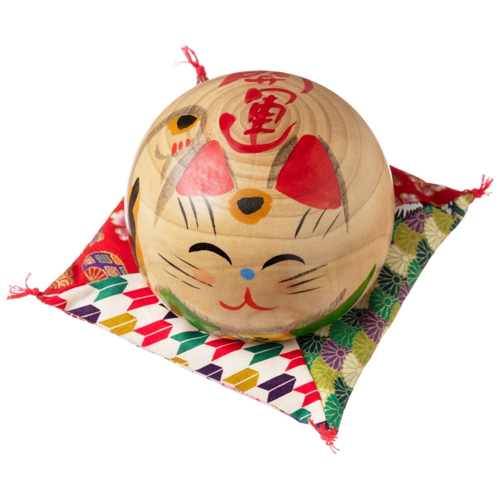仙臺さすり　招き猫こけし　大・3.5号 (031)　開運・右手上げ　宮城県仙台市の工芸品　Kokeshi of lucky cat  Miyagi craft