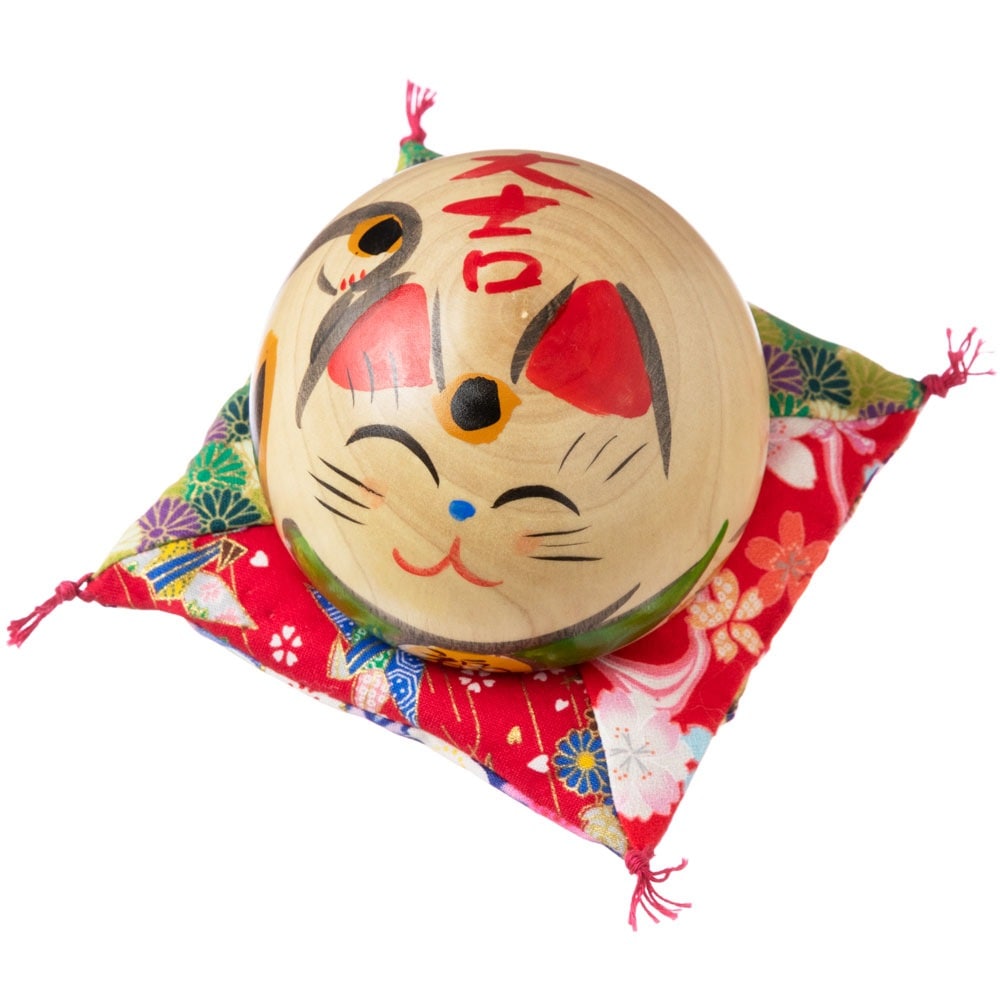 仙臺さすり　招き猫こけし　中・3.0号 (043)　大吉・右手上げ　宮城県仙台市の工芸品　Kokeshi of lucky cat  Miyagi craft