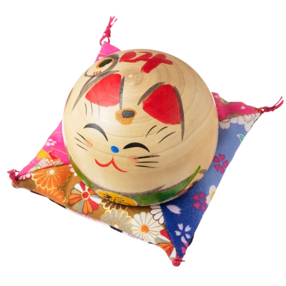 仙臺さすり　招き猫こけし　中・3.0号 (051)　叶・右手上げ　宮城県仙台市の工芸品　Kokeshi of lucky cat  Miyagi craft