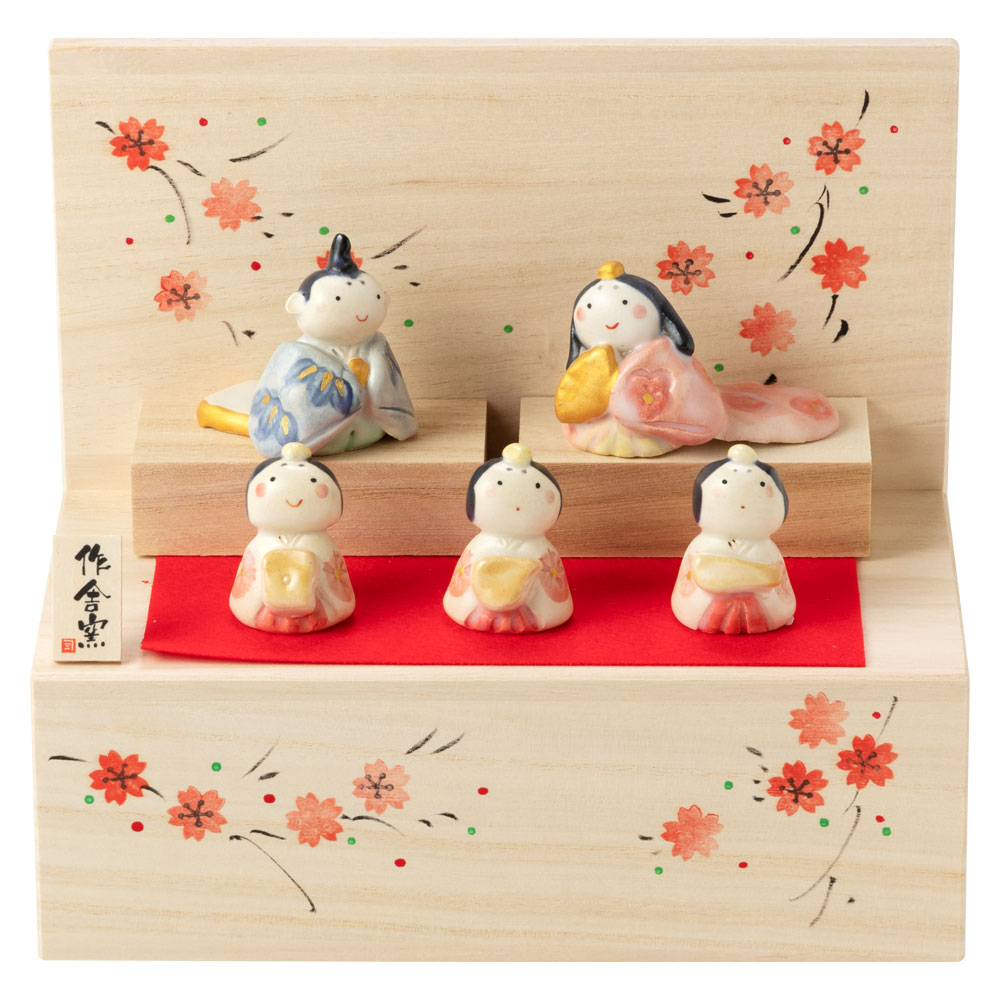 五人雛木箱飾り (HK886)　木箱入り　スタジオRR　瀬戸焼　手軽に飾れるコンパクトなお雛さま　桃の節句　Setoyaki Hina dolls|置物|インテリア