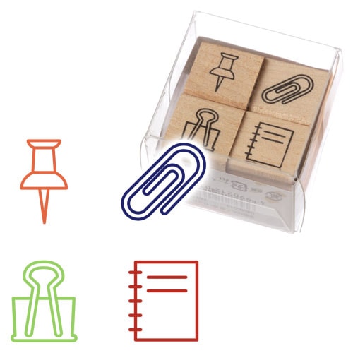 手帳はんこ部　クリップメモ (0409-013)　ミニはんこ4個セット　手帳やふせんに　簡単スケジュール管理　ラバースタンプ　こどものかお　Rubber stamp|はんこ・スタンプ|和柄ステーショナ