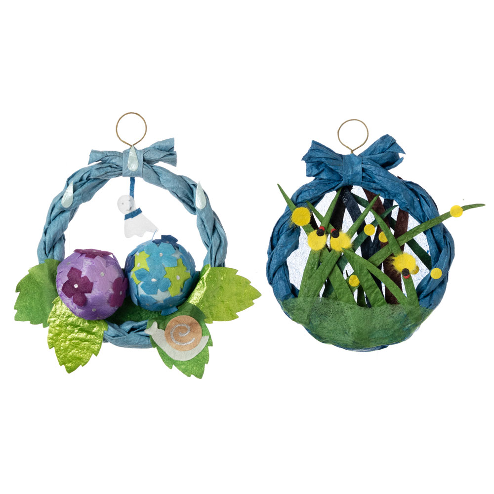 ミニリース　あじさい・ほたる　初夏の飾りもの　吊るし　壁掛け　めでたや　Mini wreath, Early summer decoration|壁掛け|インテリア