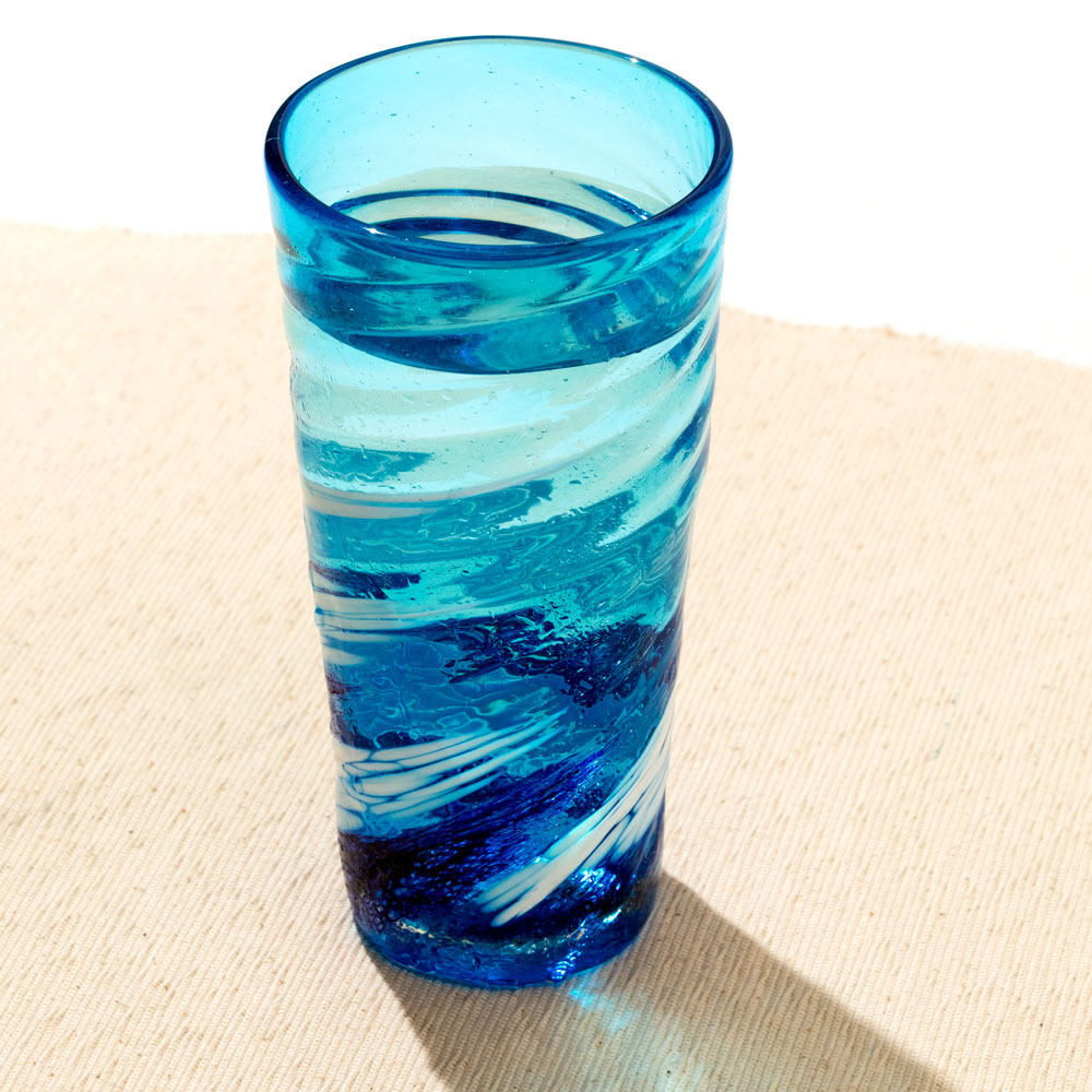 琉球ガラス　荒波シリーズ　コバルトロングビアグラス　300ml　贈り物・ギフト　自宅用・来客用　作者：源河源吉　沖縄県の工芸品　Ryukyu glass  Genka Genkichi  Okinaw