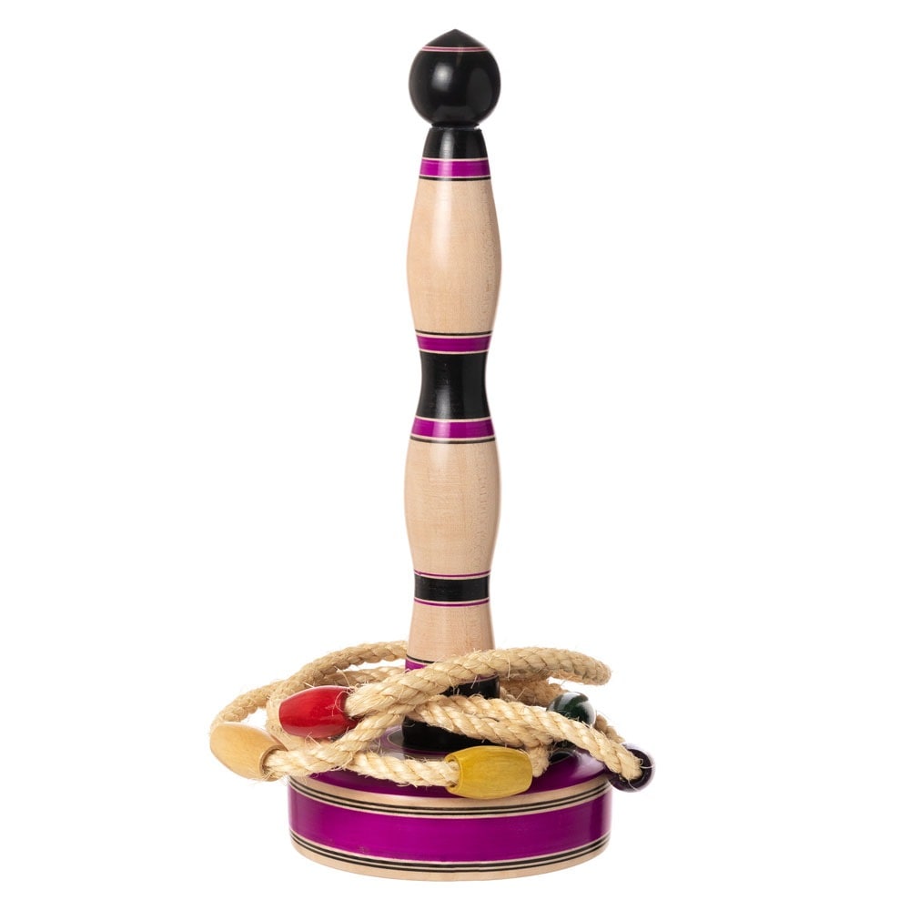 【昔のおもちゃ・木地玩具】輪投げ　大（パープル）　山形県の木地玩具　Wooden quoits, Yamagata craft