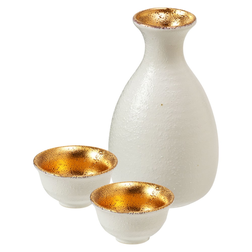 美濃焼 白釉金彩 酒器揃 ペアセット 岐阜県の工芸品 Minoyaki Sake set