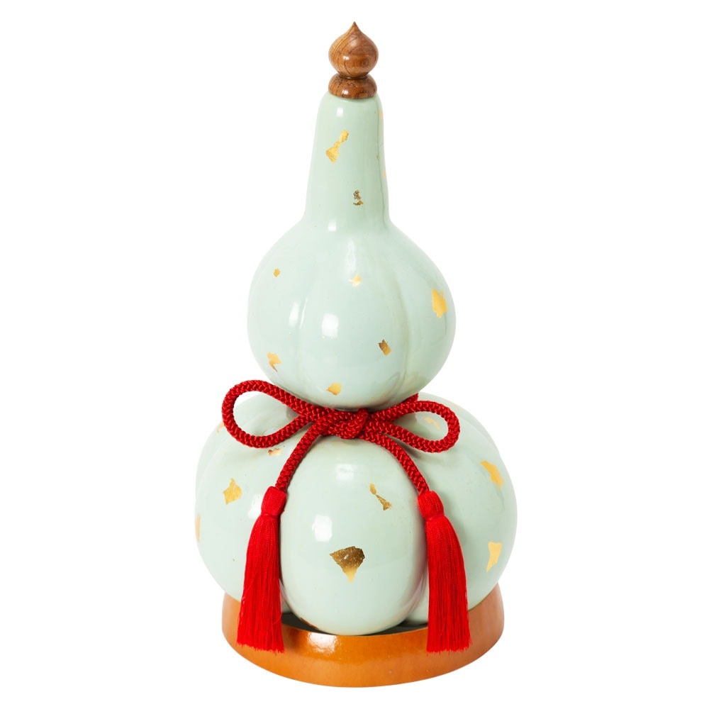 上州瓢箪 ひょうたんの置物024 青磁箔 高さ19cm 金箔貼り加工仕上げ 群馬県の工芸品 作者:天笠修次 Gourd ornament, Gunma craft