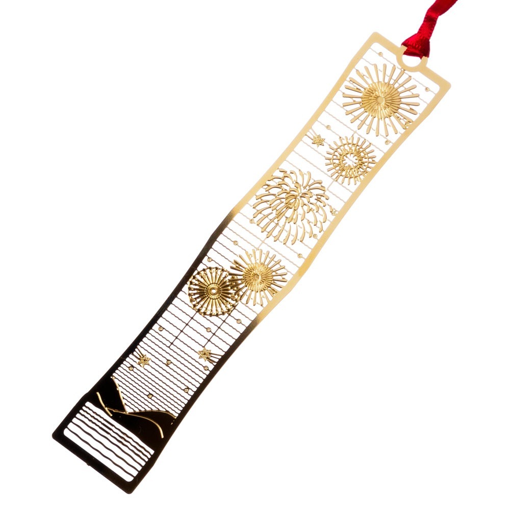 和柄ブックマーカー　夏夜空 (WAG028)　金の栞シリーズ　24K表面加工　金属製ブックマーカー　Metal bookmark, Japanese pattern|しおり・ブックマーク|和柄ステーシ