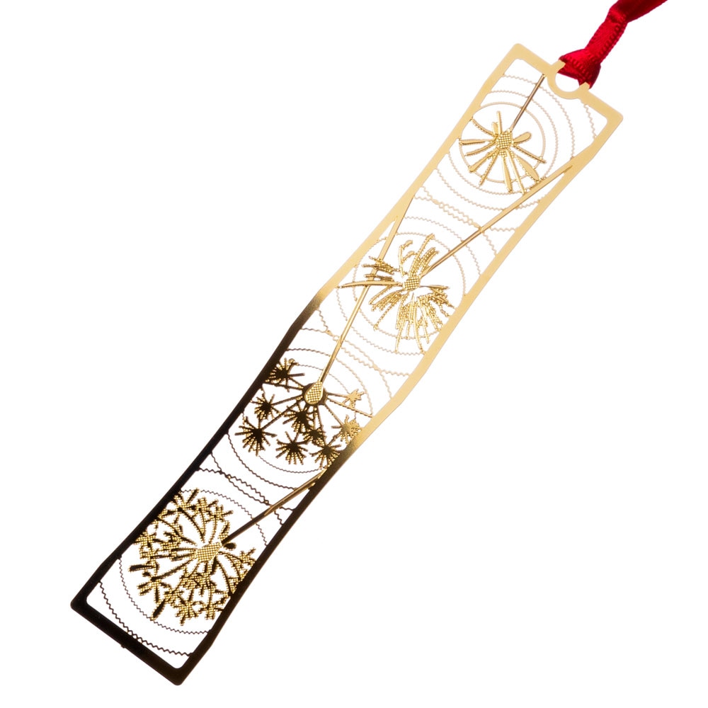 金の栞〈和柄ブックマーカー 線香花火〉WAG029|24K表面加工、夏の線香花火を精密エッチングで描いた金属製ブックマーカー