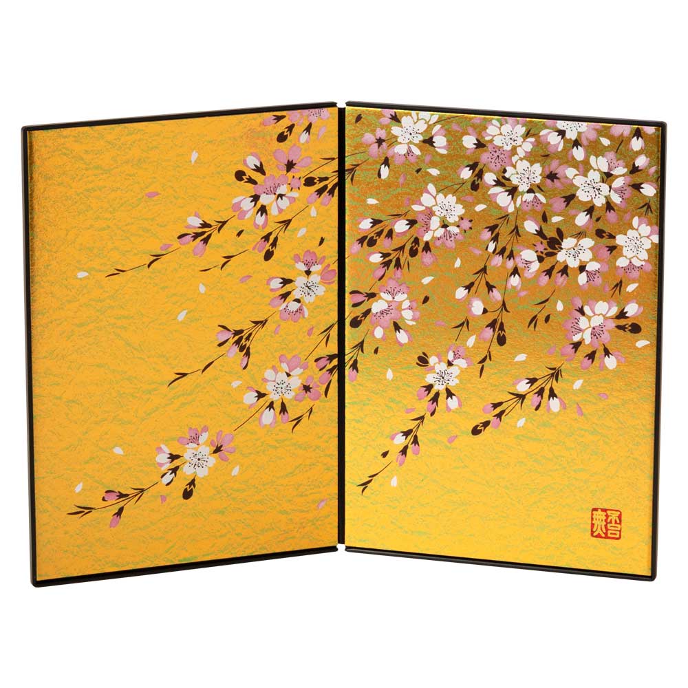 蒔絵スタンド　金桜　置物用の屏風　木之本　福島県の工芸品　Gold folding screen for figurine|置物|インテリア
