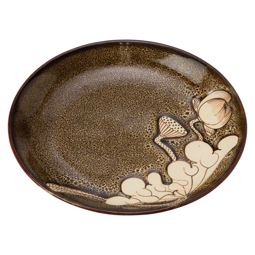 バッチャン焼　大皿　直径26.5cm　ロータス・蓮柄　ベトナムの素朴で温かみのある陶器　B?t Tr?ng platter  Vietnam craft