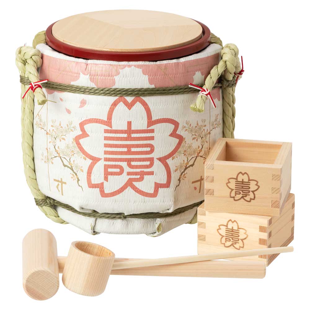 岸本吉二商店　ミニ鏡開きセット　菰樽　日本の四季・春「櫻守」　5勺絵枡2個付き　マグネット式の鏡板で何度でも鏡開きが楽しめます　結婚披露宴　各種イベント　プレゼント　ギフト|置物|インテリア
