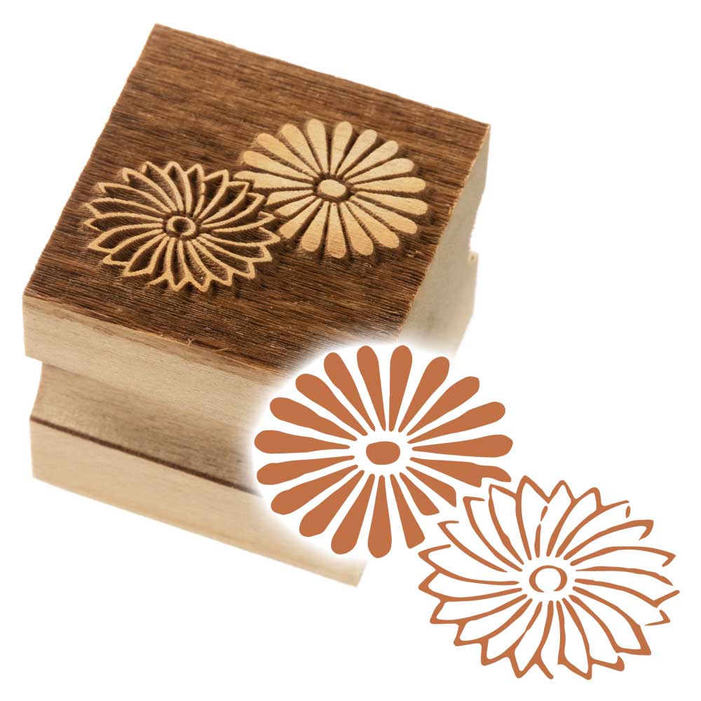 版木スタンプ　小判菊　京からかみ　木版ミニスタンプ　木製・朴　季節のお便り　年賀状　便箋　手紙　京都府の工芸品