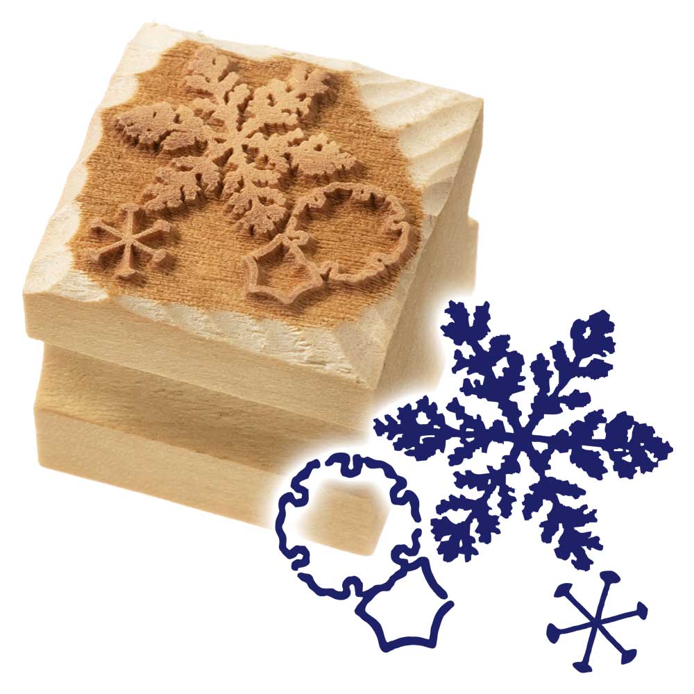 版木スタンプ　雪花　京からかみ　木版ミニスタンプ　木製・朴　季節のお便り　年賀状　便箋　手紙　京都府の工芸品