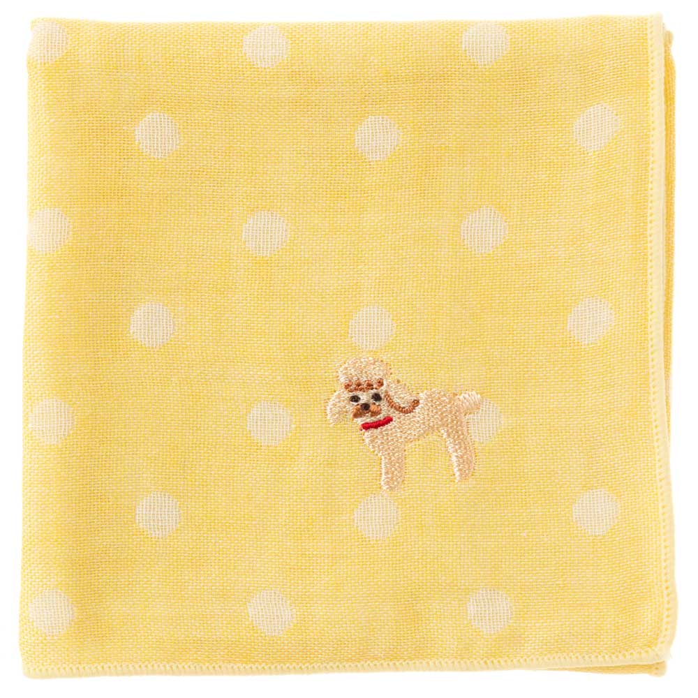 スーベニール　わんこハンカチ　トイプードル（ドット）　刺繍入りガーゼハンカチ　Japanese pattern embroidered gauze handkerchief|ハンカチ|和小物