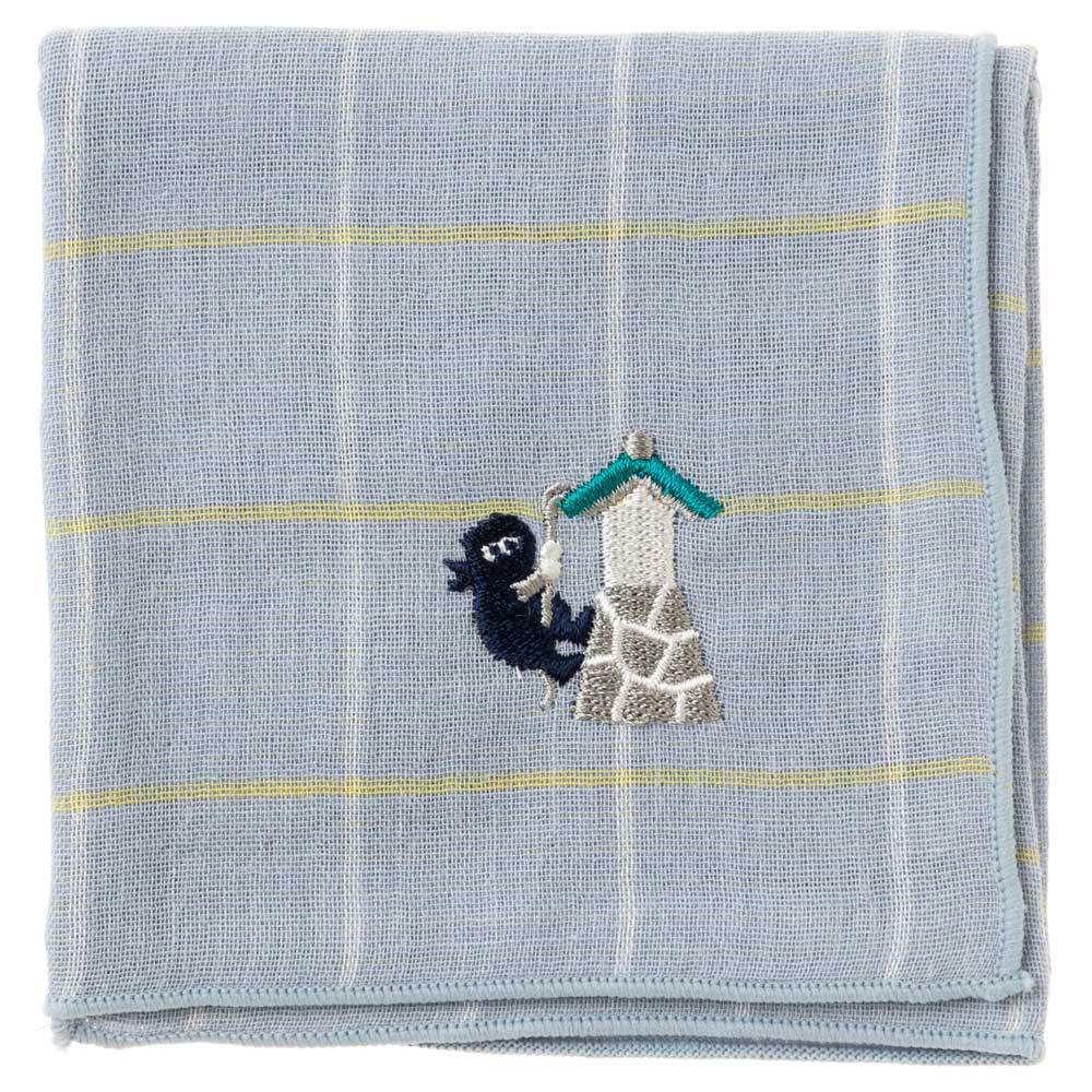 スーベニール　忍者ハンカチ　壁登りの術（グリッド）　刺繍入りガーゼハンカチ　Japanese pattern embroidered gauze handkerchief