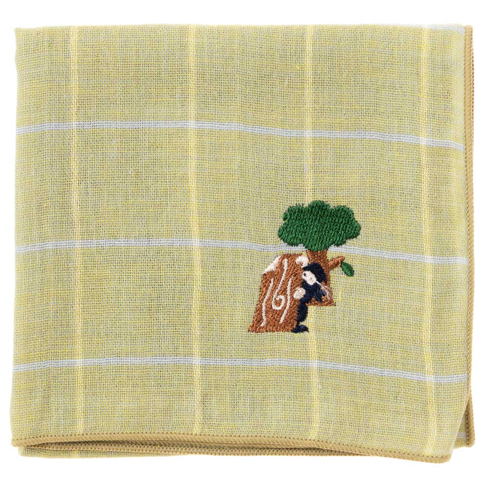 スーベニール　忍者ハンカチ　隠れ身の術（グリッド）　刺繍入りガーゼハンカチ　Japanese pattern embroidered gauze handkerchief|ハンカチ|和小物