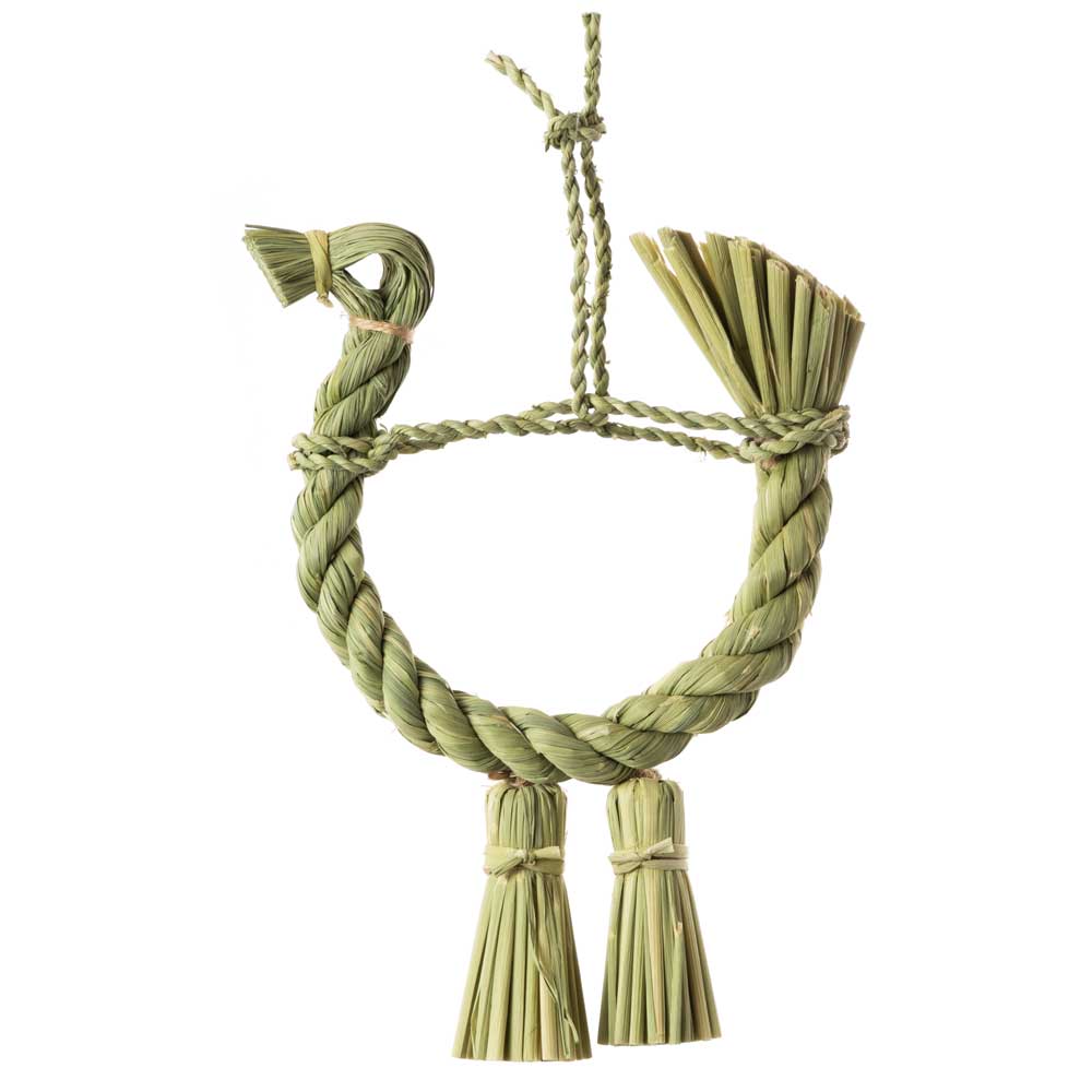 正月しめ飾り　わらむ　祝酉（いわいどり）　国産わらの縁起物　玄関飾り　マンションのドアにも　壁掛け　16×22cm　日本製　国産　商売繁盛