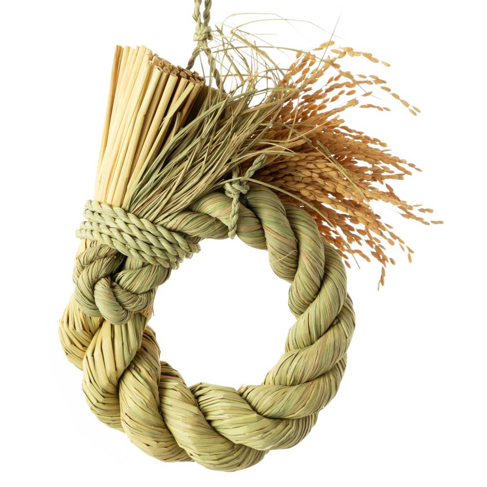 縁起飾り　わらむ　円満（えんまん）小　国産わらの縁起物　玄関飾り　マンションのドアにも　壁掛け　23×20cm　日本製　国産　繁栄発展　運気上昇