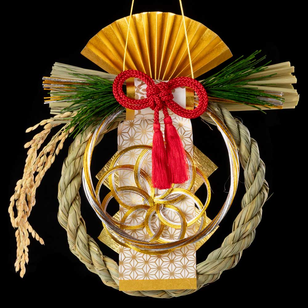 竹治郎　越後魚沼飾り　菊月（きくつき）　正月飾り　注連飾り　新潟県南魚沼産稲わら使用　和モダンな玄関飾り　マンションのドアにも　日本製のおしゃれなお正月リース