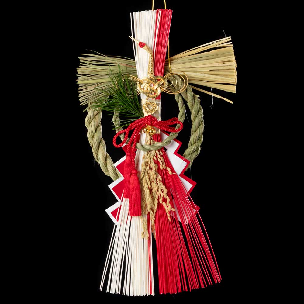 竹治郎　越後魚沼飾り　天鶴（てんかく）　正月飾り　注連飾り　新潟県南魚沼産稲わら使用　和モダンな玄関飾り　マンションのドアにも　日本製のおしゃれなお正月リース