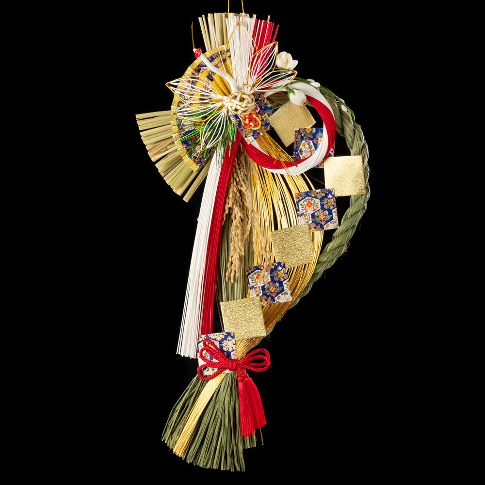 竹治郎　越後魚沼飾り　藍の華（あおいのはな）　正月飾り　注連飾り　新潟県南魚沼産稲わら使用　和モダンな玄関飾り　マンションのドアにも　日本製のおしゃれなお正月リース