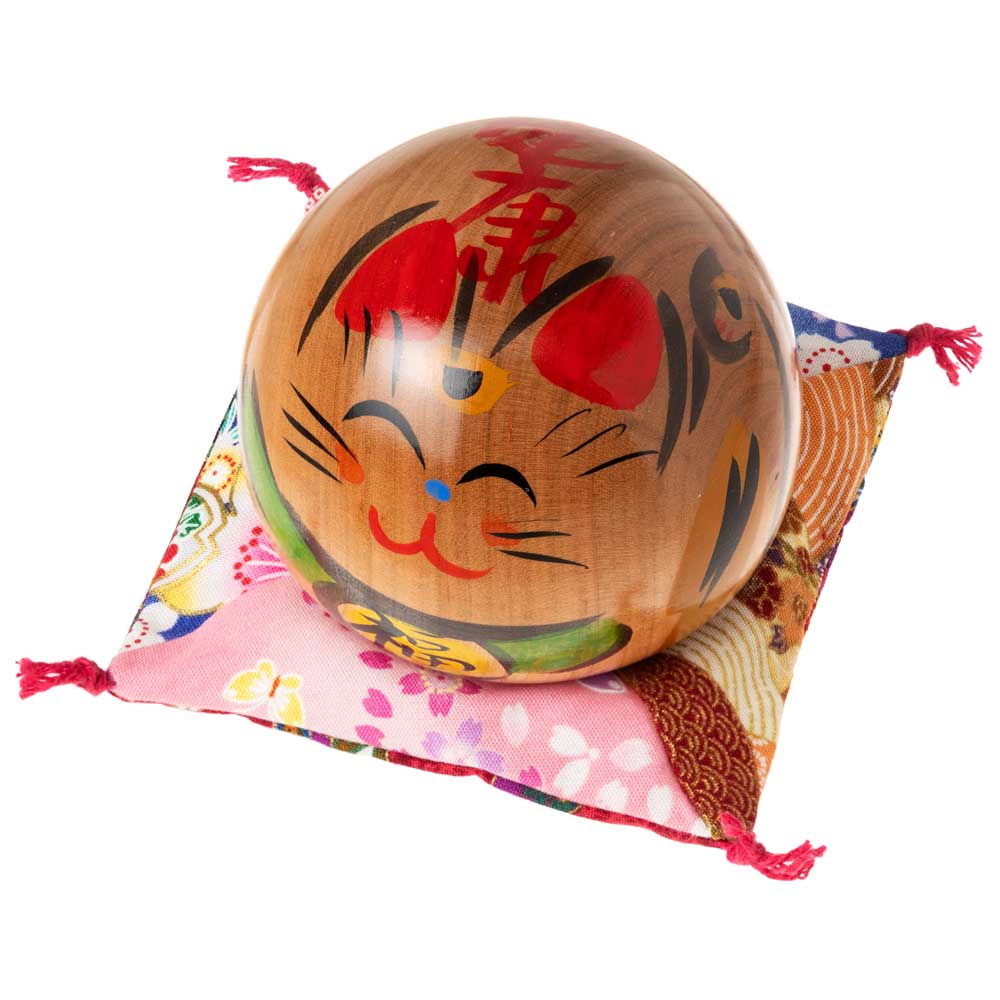 仙臺さすり　招き猫こけし　サクラ材　中・3.0号 (065)　健康・左手上げ　さすって撫でてリラックス　インテリア置物　木工品　宮城県仙台市の工芸品　Kokeshi of lucky cat, Miy