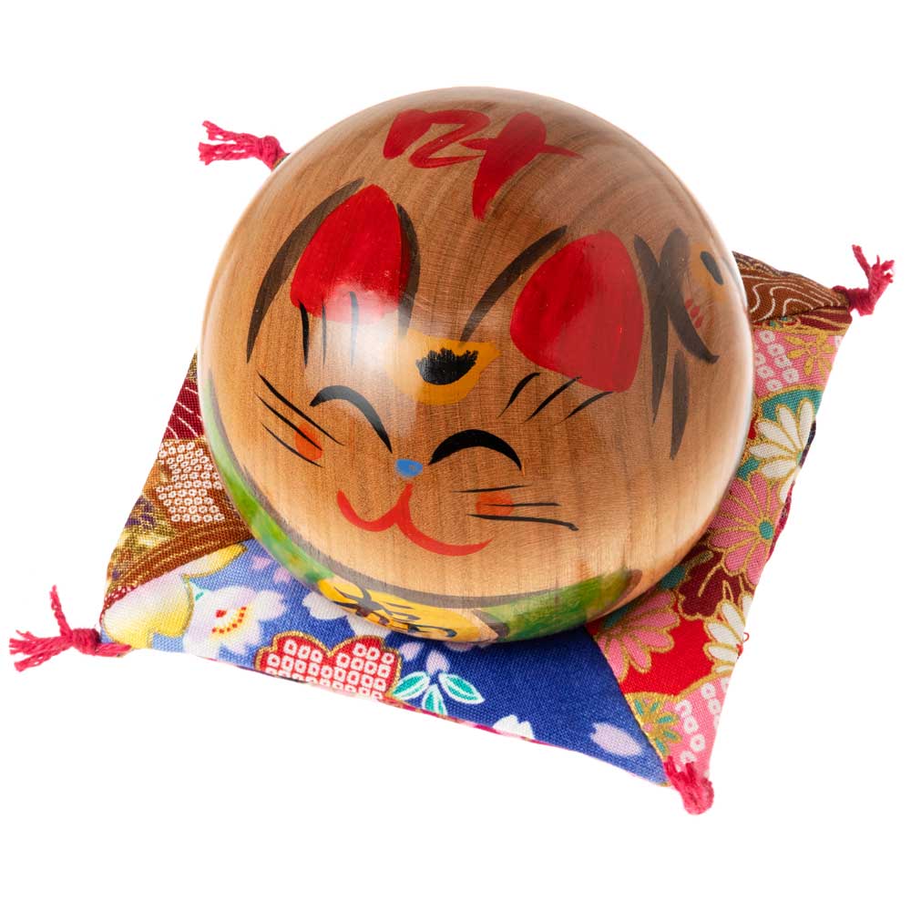 仙臺さすり　招き猫こけし　サクラ材　中・3.0号 (071)　叶・左手上げ　さすって撫でてリラックス　インテリア置物　木工品　宮城県仙台市の工芸品　Kokeshi of lucky cat, Miya