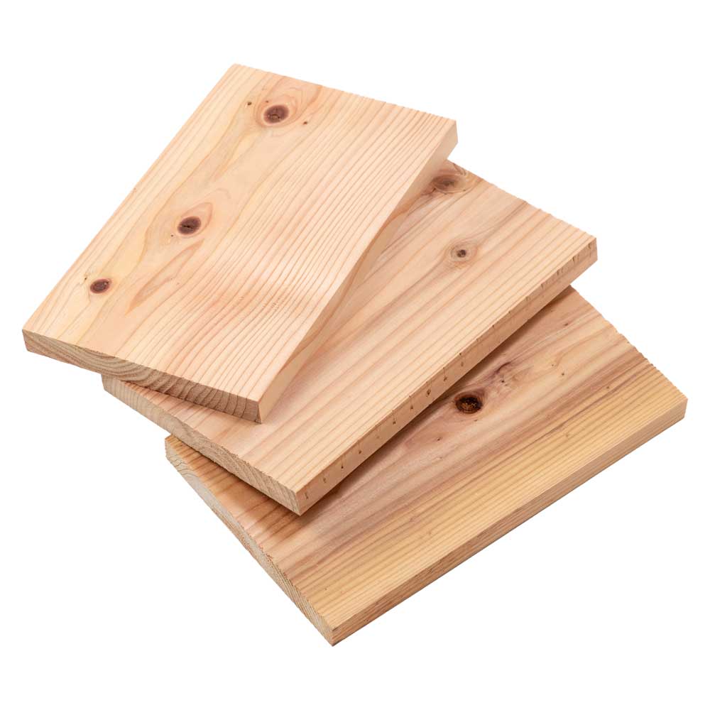 1パック（板3枚）ならメール便OK　ウッドプランク　無塗装杉板　3枚入り　21×13×1.5cm　キャンプ・バーベキュー用　アウトドア調理　節あり木材　スギ　燻製　野外料理