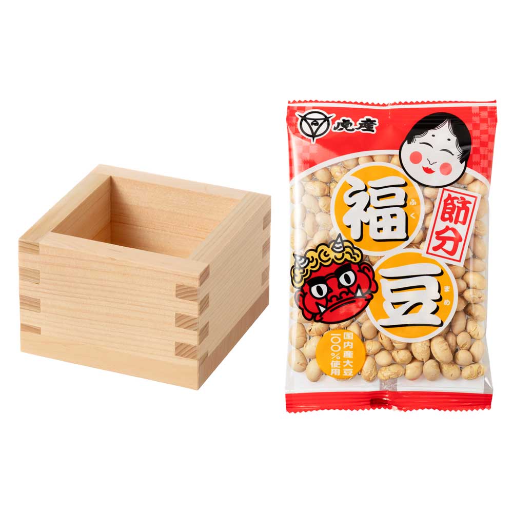 節分豆まきセット　一合枡と福豆（賞味期限：2025年6月21日）　ヒノキ枡に豆を入れてすぐに使えます　季節のイベント|お菓子|食品