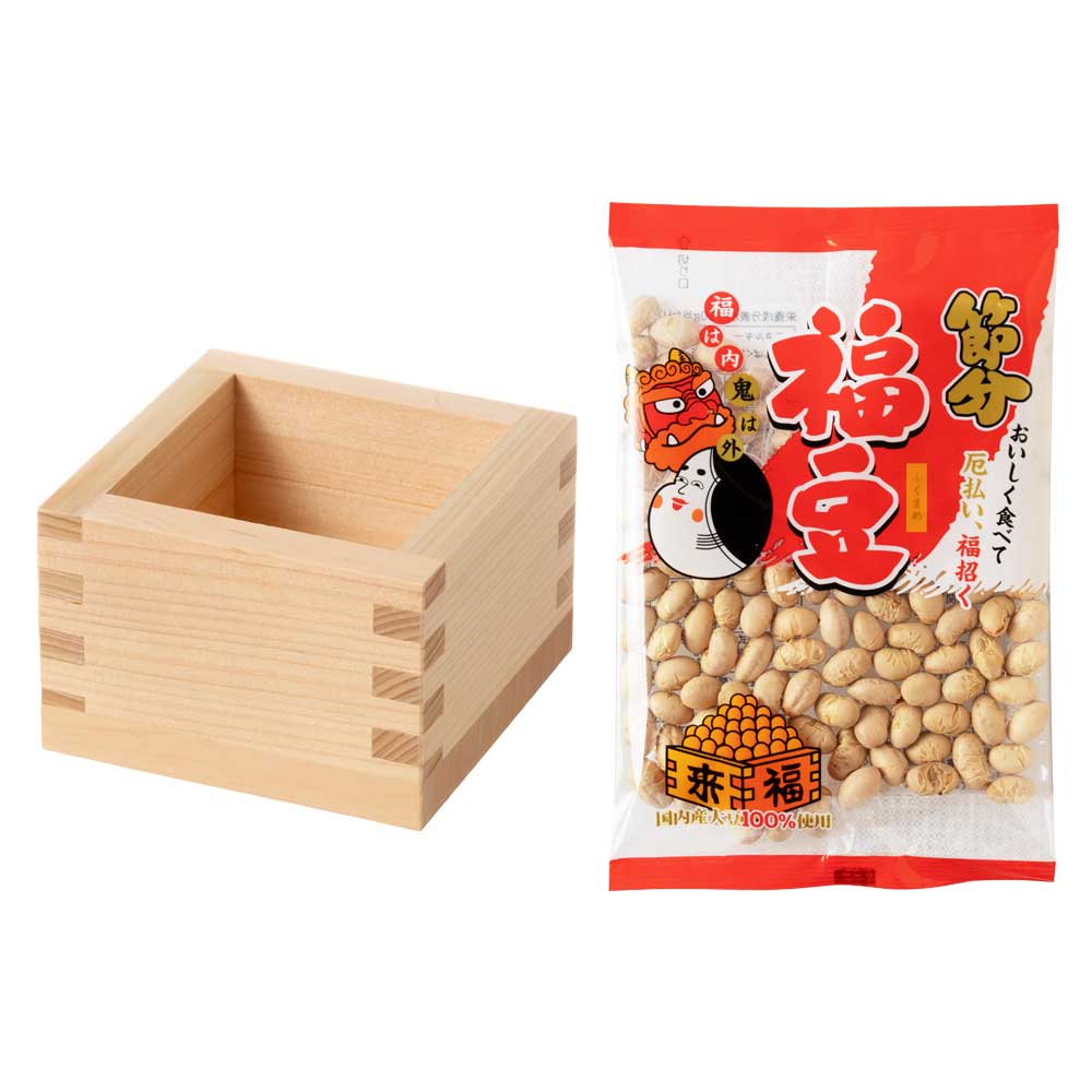 節分豆まきセット 一合枡と福豆（賞味期限：2026年5月） ヒノキ枡に豆