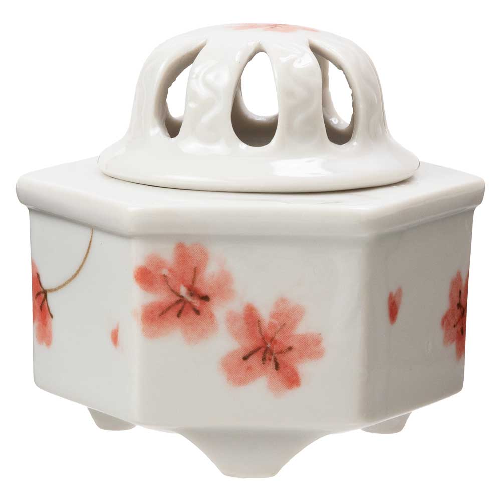 瀬戸焼　赤花六角香炉　お香　練香　香木　空薫　インテリア　愛知県の工芸品