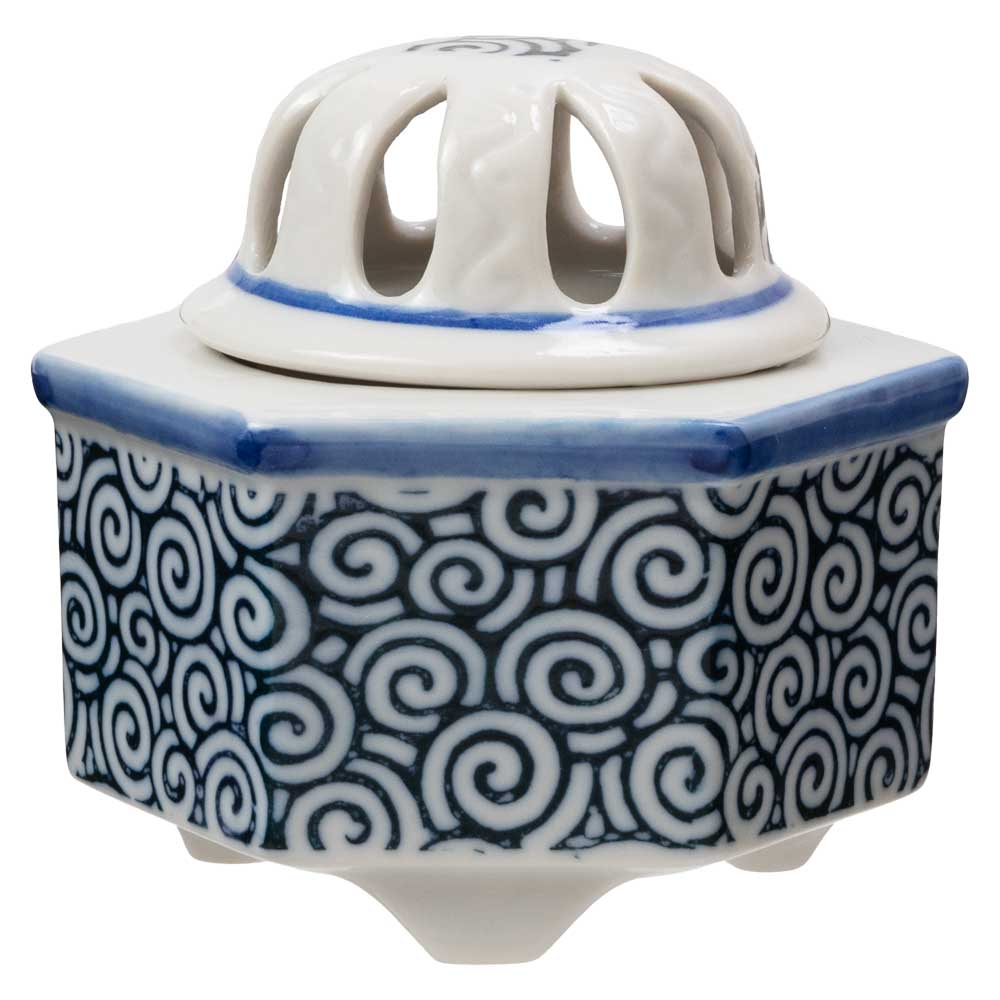 瀬戸焼　六角香炉　渦　お香　練香　香木　空薫　インテリア　愛知県の工芸品