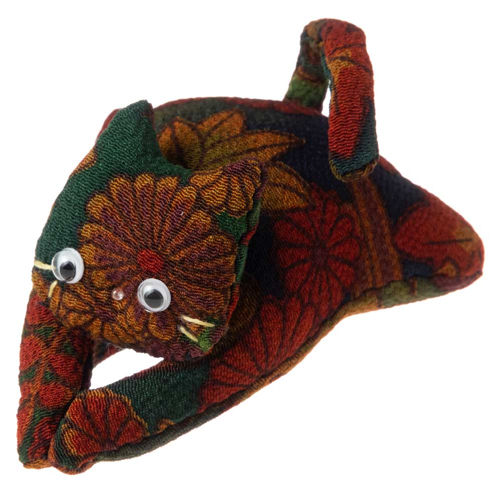 顔つきねこクリップ04　猫洗濯ばさみ　就労継続支援事業所で製作した和柄アイテム　古布リサイクル品　和風　手作り