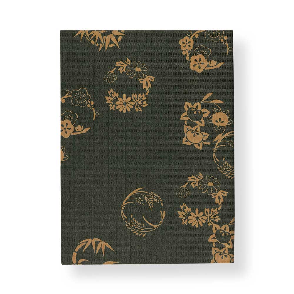 和詩倶楽部 ホンノムシ 吉兆書包み〈蒔絵姿 花丸文〉室町紗紙・フリーサイズ判｜ムシカゴデザイン、A6〜A5対応のブックカバー