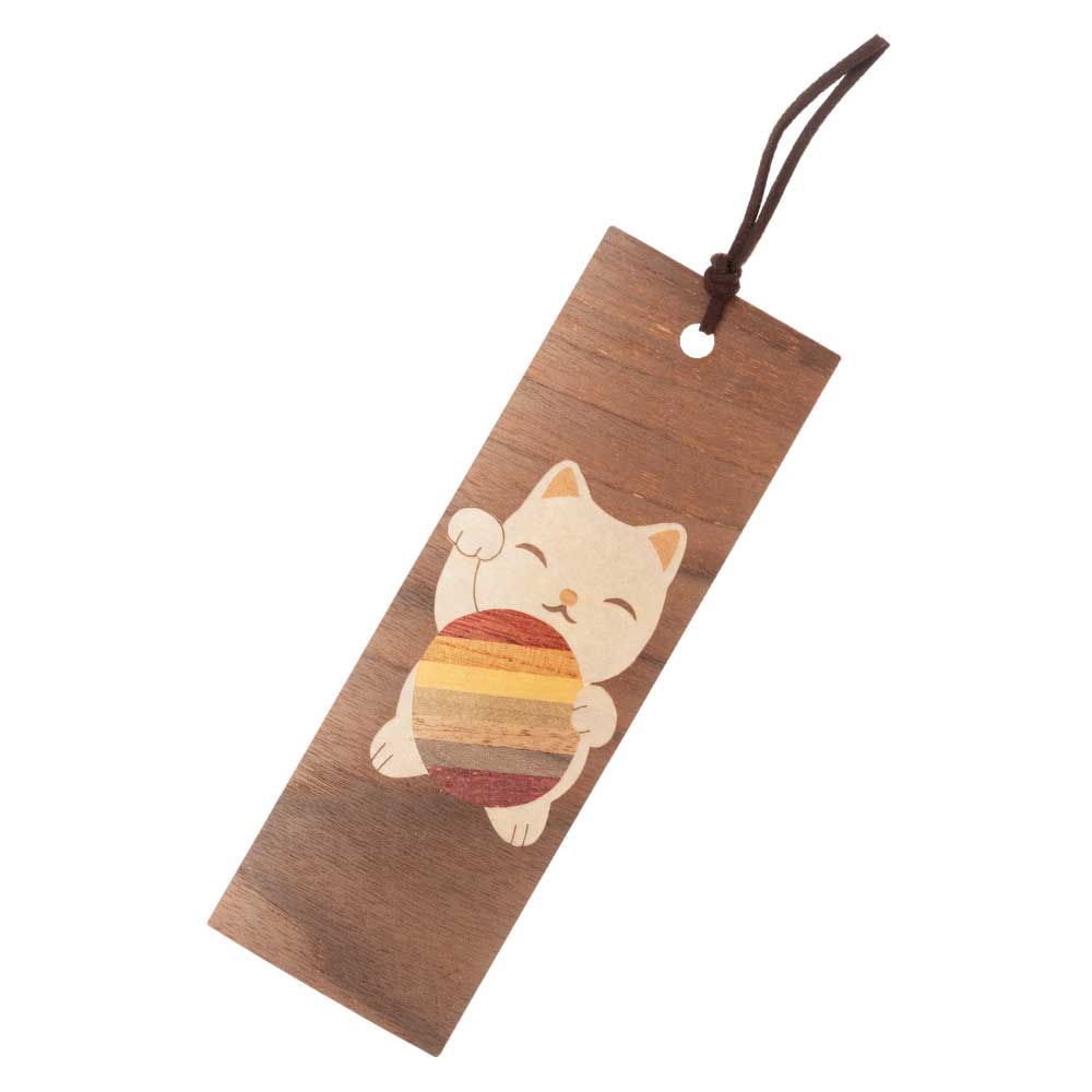 木象嵌しおり　招き猫　木材そのものの色味を生かした木のぬくもり感じるステーショナリー