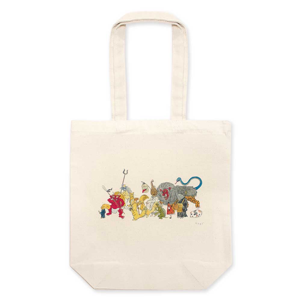 和詩倶楽部 ハコビムシ トートバッグM〈妖怪絵巻〉コットン・幅25×高37cm｜ムシカゴデザインの、大胆柄トートバッグ