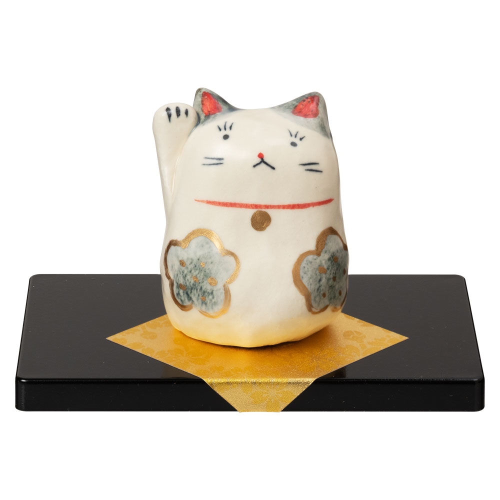招き猫置物　手描き　招猫・青花　RRスタジオ　瀬戸焼の開運アイテム　日本製　愛知県の工芸品|置物|インテリア