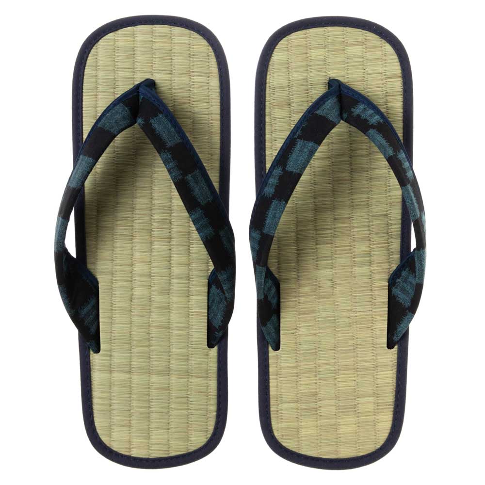 い草たたみ雪駄　市松A（LLサイズ）　ゴム底草履　いつも足裏で畳を感じられるスリッパ・サンダル　暑い夏場も快適な足下に