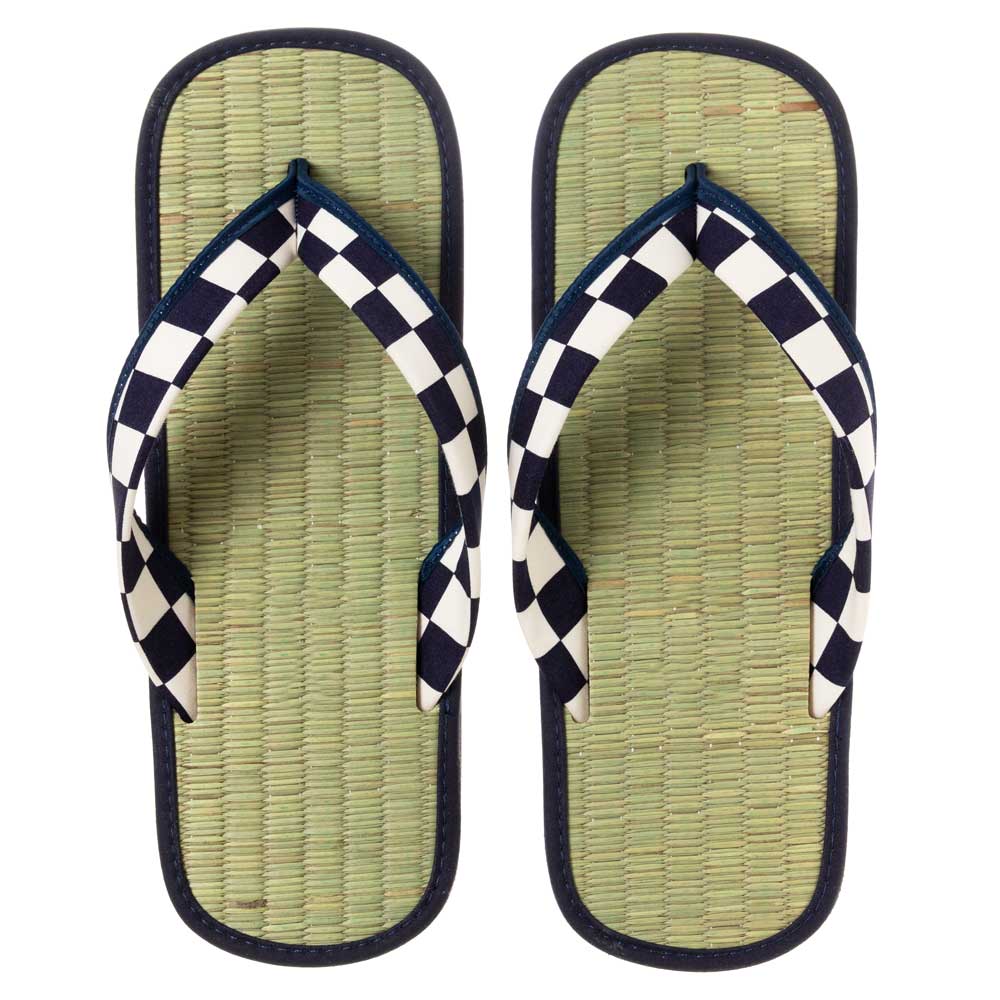 い草たたみ雪駄　市松B（LLサイズ）　ゴム底草履　いつも足裏で畳を感じられるスリッパ・サンダル　暑い夏場も快適な足下に