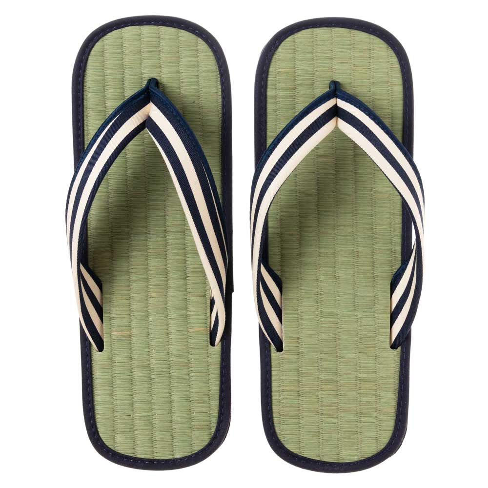 い草たたみ雪駄　縞A（LLサイズ）　ゴム底草履　いつも足裏で畳を感じられるスリッパ・サンダル　暑い夏場も快適な足下に