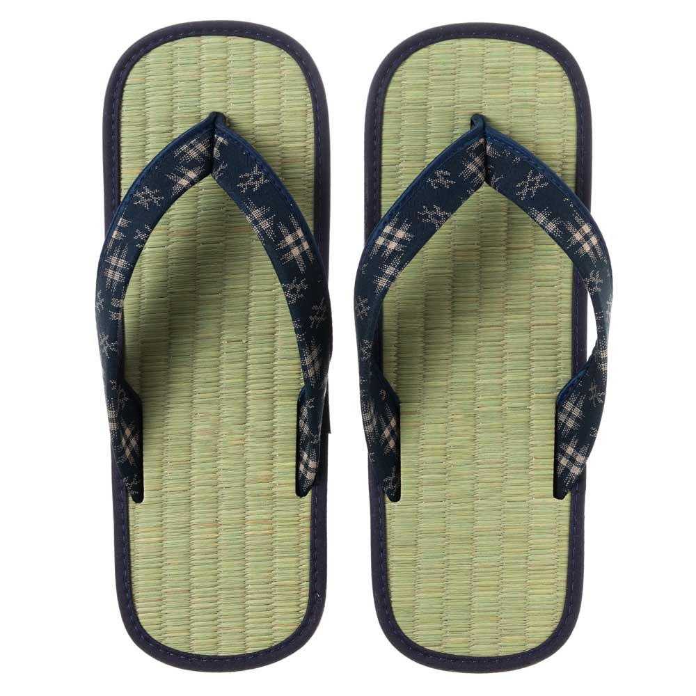 い草たたみ雪駄　絣A（LLサイズ）　ゴム底草履　いつも足裏で畳を感じられるスリッパ・サンダル　暑い夏場も快適な足下に