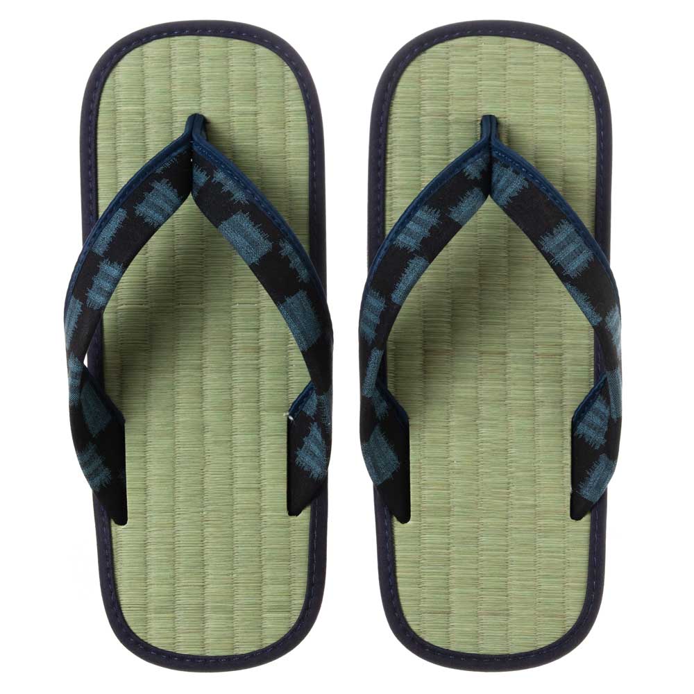 い草たたみ雪駄・市松A（フリーサイズ）　ゴム底草履　いつも足裏で畳を感じられるスリッパ・サンダル　暑い夏場も快適な足下に