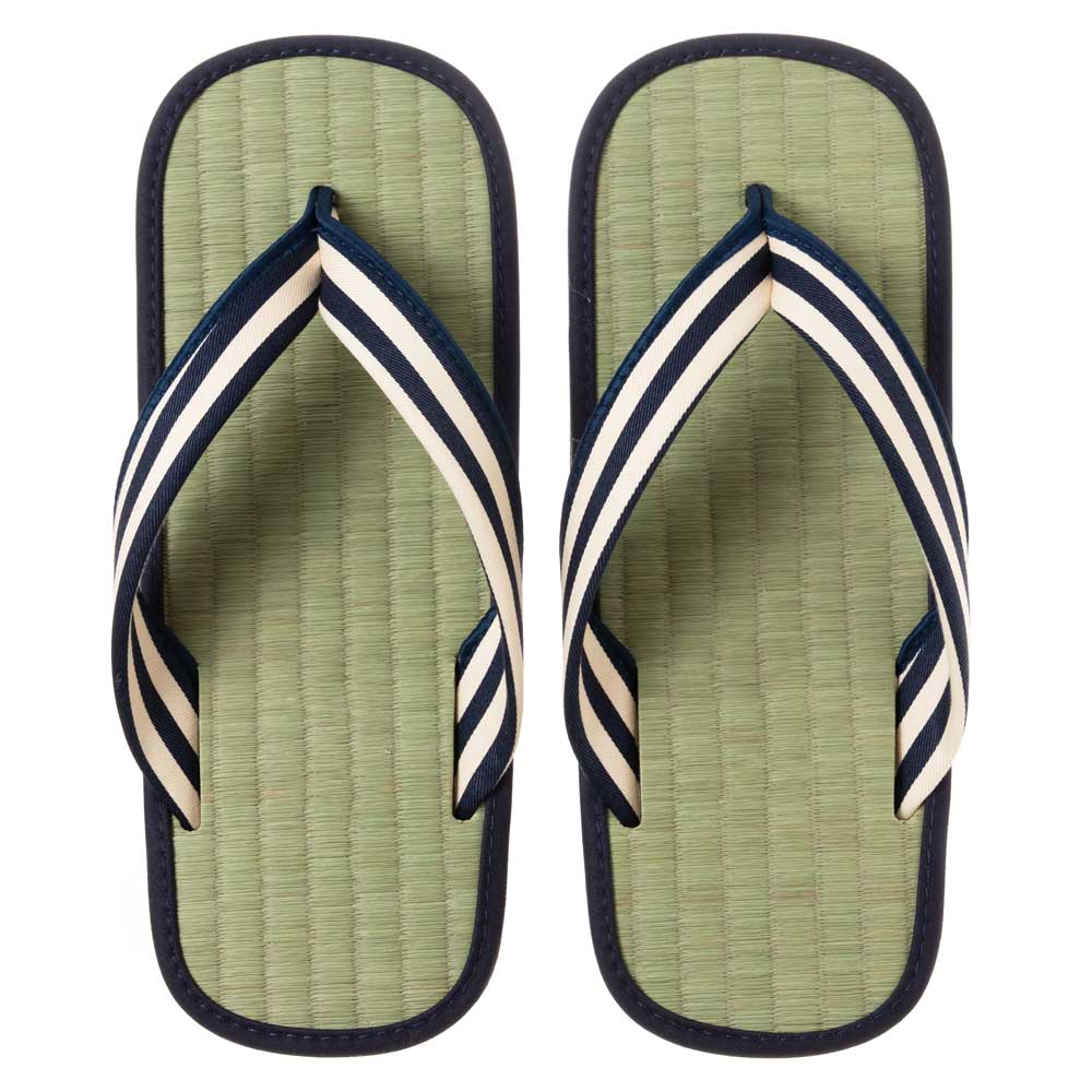 い草たたみ雪駄・縞A（フリーサイズ）　ゴム底草履　いつも足裏で畳を感じられるスリッパ・サンダル　暑い夏場も快適な足下に