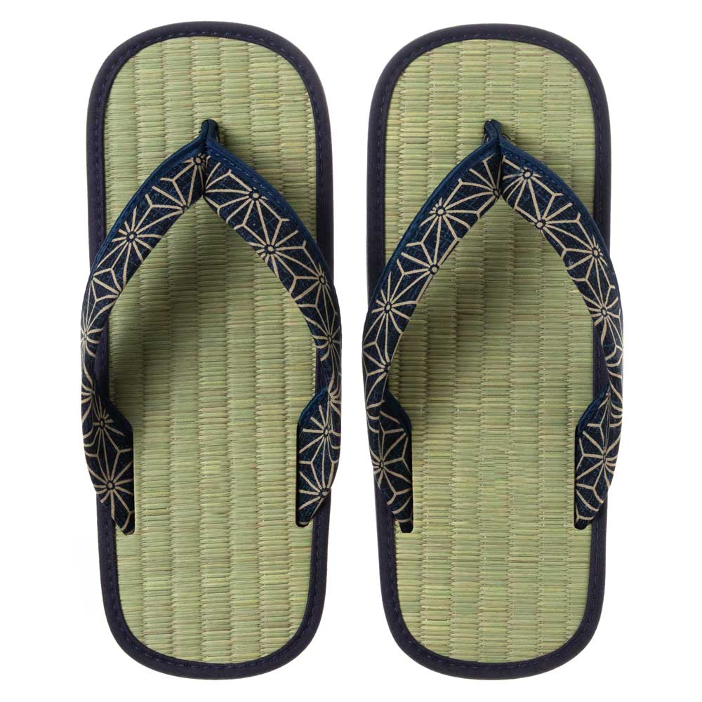 い草たたみ雪駄・麻の葉B（フリーサイズ）　ゴム底草履　いつも足裏で畳を感じられるスリッパ・サンダル　暑い夏場も快適な足下に