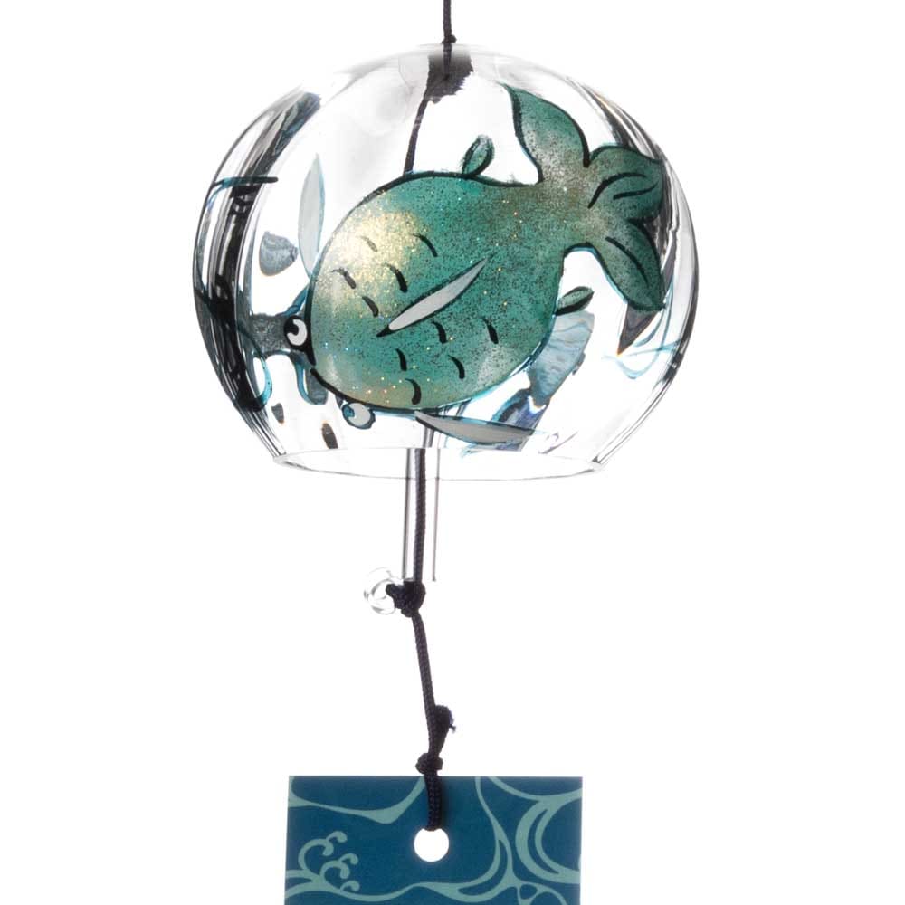 木之本　ぎやまん風鈴　流水金魚　クリスタルガラス　蒔絵を施したハンドクラフト製　和風和柄のウィンドチャイム　日本製　福島県の工芸品