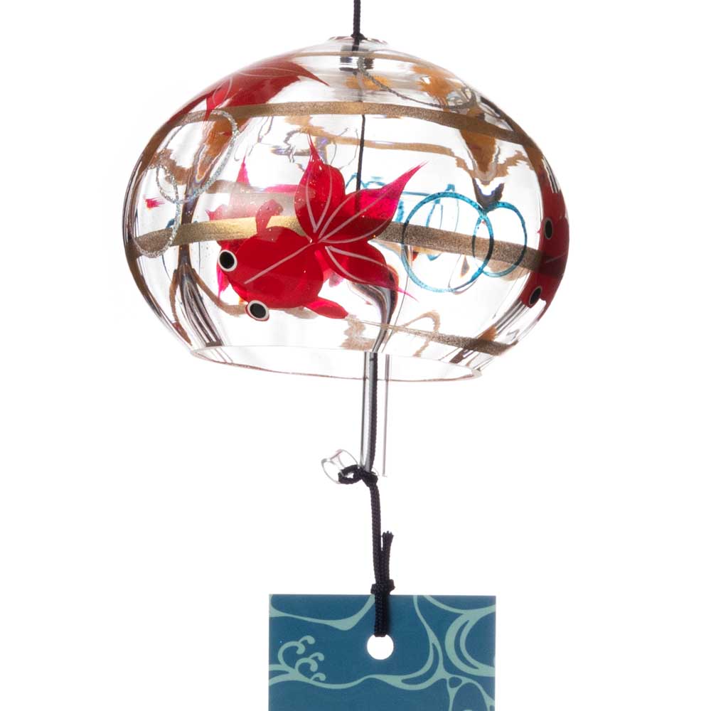 木之本 バルーン風鈴 うずまき金魚 クリスタルガラス 蒔絵を施したハンドクラフト製 和風和柄のウィンドチャイム 日本製 福島県の工芸品