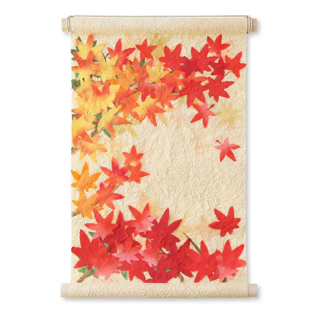 めでたや　季題掛け軸　紅葉　玄関やお部屋に飾れるコンパクトな和紙タペストリー　もみじ　秋|タペストリー|インテリア
